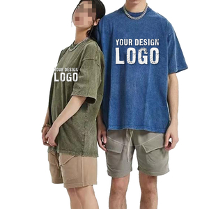T-shirt décontracté pour homme, style vintage délavé, grande taille, manches courtes, col ras du cou, en coton épais, vente en gros OEM - Product Image 3