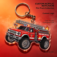 Porte-clés en acrylique dessin animé camion de pompiers, logo personnalisé, numéro de maillot de mascotte, article de fan, vente en gros, étanche