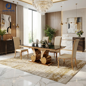 Set Tavolo da Pranzo in Vetro e Acciaio Inossidabile Rosa, Arredamento Moderno per Sale Banchetti e Matrimoni, Vendita all'Ingrosso - Product Image 3