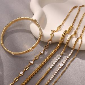 Stainless Steel Zircon <b>Bracelet</b> Women's Party Jewelry <b>Set</b> Elegant European American Style Ball Shape Bezel Setting - Product Image 4