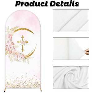 Pastel Floral Croix Design Baptême Arc Toile de Fond Élastique Spandex en Stock pour Première Communion Religieuse Fête Décor - Product Image 4