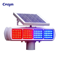 Luz de Señalización de Tráfico LED Intermitente de Doble Cara Roja y Azul, Baliza Estroboscópica, Lámpara de Advertencia Solar