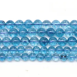 סיטונאי טבעי אבן 6 8 10 12mm אור כחול סדוק קריסטל עגול Loose אבן לתכשיטים Diy ביצוע