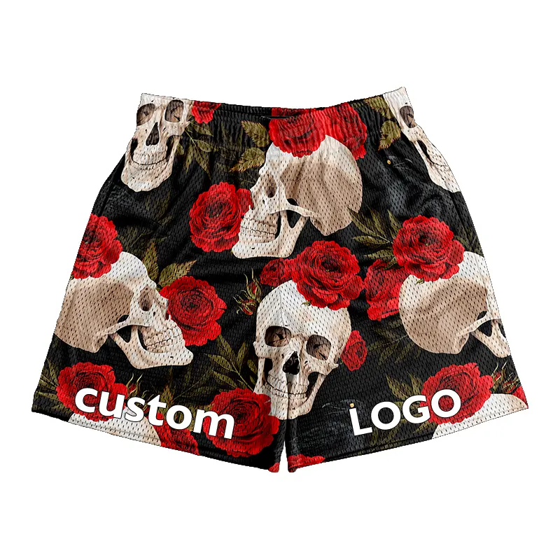 High Quality Skull Print Manufacturers Wholesale Fitness Clothing Custom Mesh Shorts Casual Sublimation Mens Print Shorts