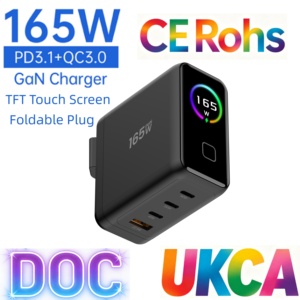 Tommox 165W <span class=keywords><strong>USB</strong></span> <span class=keywords><strong>C</strong></span> <span class=keywords><strong>Chargeur</strong></span> portable 100W pour ordinateur portable, <span class=keywords><strong>chargeur</strong></span> rapide Type <span class=keywords><strong>C</strong></span> PD3.1, <span class=keywords><strong>chargeur</strong></span> mural multi-ports 4 ports avec affichage numérique - Product Image 1