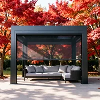 Gazebo extérieur motorisé rétractable en alliage d'aluminium avec toit à lames, résistant aux UV, structure robuste avec revêtement en poudre pour la détente en extérieur