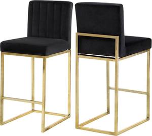 Silla de Bar Moderna de Altura Fija con Asiento Acolchado de Terciopelo Negro y Patas Tubulares de Metal Dorado para Restaurante, Hogar o Bar - Product Image 4