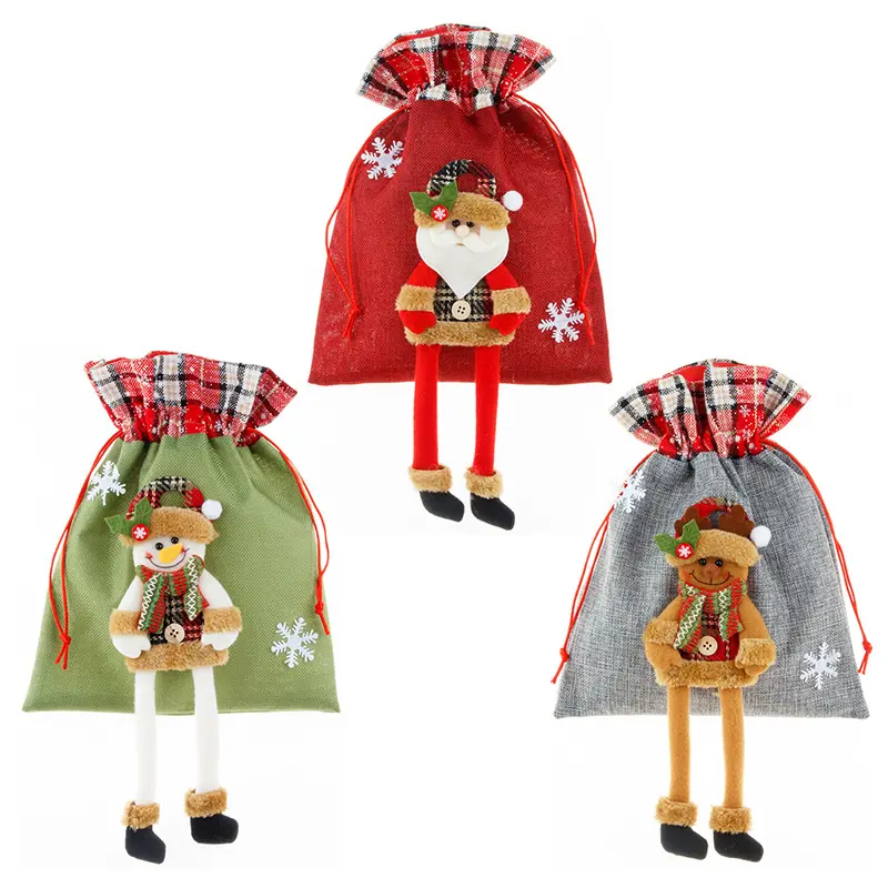 Christmas Candy Gift Holders Exquisite Embroidered Santa Tote Bag Xmas Cookie Snack Drawstring Bundle Pocket Decor Accessories