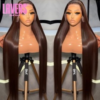 Perruque Ombrée Brun Foncé 13x4 Lace Front Sans Colle Cheveux Brésiliens Vierges Naturels Longs Pré-Pluckés Ondulés Profonds avec Mèches pour Femmes