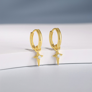 Aretes CANNER de Plata Esterlina 925 con Estrella de Cuatro Puntas y Estrella de Ocho Puntas, Aretes de Zirconia con Cadena de Flores para Mujer - Product Image 5