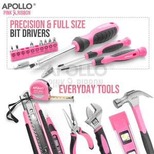 Apollo 21-Piece Pink Chrome Vanadium Steel <b>Tool</b> <b>Set</b> 3-Year Warranty for Home Repair DIY Includes Adjustable Wrench Soft Case - Product Image 3