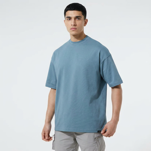T-shirt Classique Homme Oversize Bleu Ciel de Haute Qualité, Personnalisé, Été, Décontracté, Coupe Ample, Épais, Épaules Tombantes, Manches Courtes, Vierge - Product Image 1