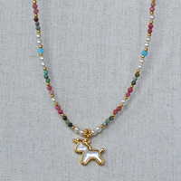 Collier en cristal fait main pour femme, avec pendentif petit cheval perlé imitation perle de cuivre couleur douce, vente en gros d'usine, tendance