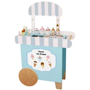 De Madera de estilo nuevo carrito de helados juguete de los niños jugar juguete de la casa para hacer hielo crema mini fabricante de helado casero