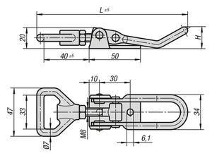 Loquet de serrure à tirage réglable KIPP K0051 avec anse pivotante en acier galvanisé, trous de fixation apparents, pour armoire industrielle - Product Image 2