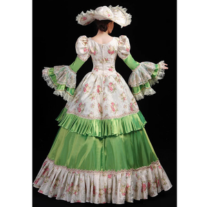 Robe de soirée victorienne élégante rose vert florale Renaissance Costume long médiéval <span class=keywords><strong>Marie</strong></span> <span class=keywords><strong>Antoinette</strong></span> princesse Rococo pour femmes - Product Image 6