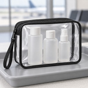 Clear <b>Toiletry</b> <b>Bag</b> Quart Size TPU Travel Cosmetic Pouch with Wrist Strap 18x12x4.5cm Custom Logo - Product Image 1