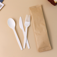 Couverts jetables biodégradables compostables en CPLA emballés individuellement pour les fêtes - comprend des fourchettes et des cuillères