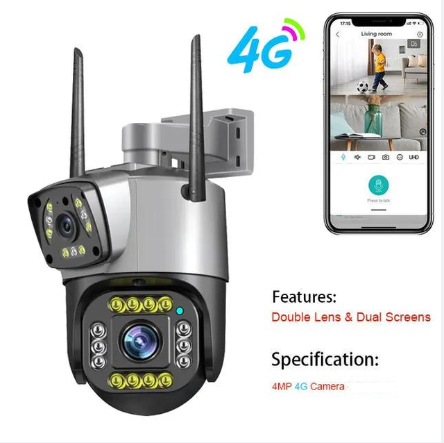 Dual Lens Cctv 4g Camera V380 Pro Waterproof Two Way Audio Color Night Vision Human Detection Wireless Network PTZ Camera