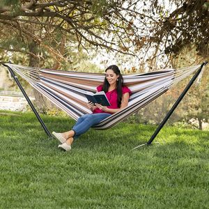 Garden Steel Swing Hammock With Stand Double Frame Hammock Outdoor Free Standing For Indoor Or Outdoor Use Stand Hammock