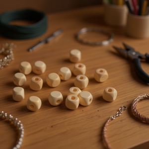 Perline in legno ILAN 12x12mm rotonde in legno naturale, accessorio per la creazione di gioielli - Product Image 3