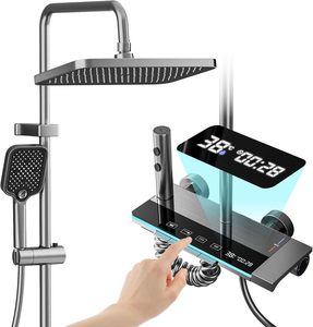 Luxe 12 pouces <span class=keywords><strong>grand</strong></span> système de douche à effet pluie Chrome ensemble de salle de bain hôtels Villas céramique souple double poignée 4 voies froid chaud Piano clé - Product Image 1
