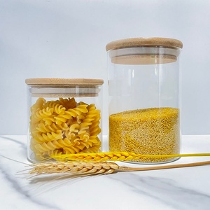 <b>Clear</b> Glass Canister Air Tight Food Storage <b>Containers</b> with Natural Bamboo Wooden Lid Kitchen Canister Glass Jars Bottles - Product Image 2