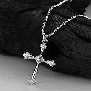 Custom Mode Luxe Sieraden 925 Sterling Zilveren Glanzende Diamanten Kruis Hanger Zirkonia Ketting Voor Vrouwen & Mannen