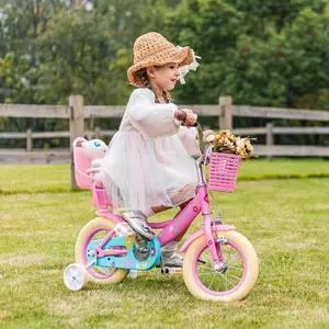 Bicicleta de 12, 14, 16 y 20 pulgadas para niñas de 1 a 13 años, estilo princesa con asiento de muñeca, cesta y soporte para regalo