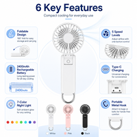 Ventilateur portatif pliable, mini ventilateur de refroidissement USB, 2400mAh, rechargeable par Type-C, vent puissant pour les voyages d'été, le camping