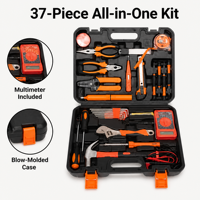 Kit d'outils d'électricien 37 pièces en acier au chrome-vanadium CRV, multimètre, tournevis, pinces, fer à souder, dénudeur de fils, étui rigide OEM