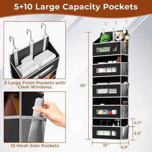 Organisateur suspendu au-dessus de la porte, 5 étagères suspendues avec 10 poches en filet pour le rangement derrière la porte ou à l'usage mural - Product Image 2