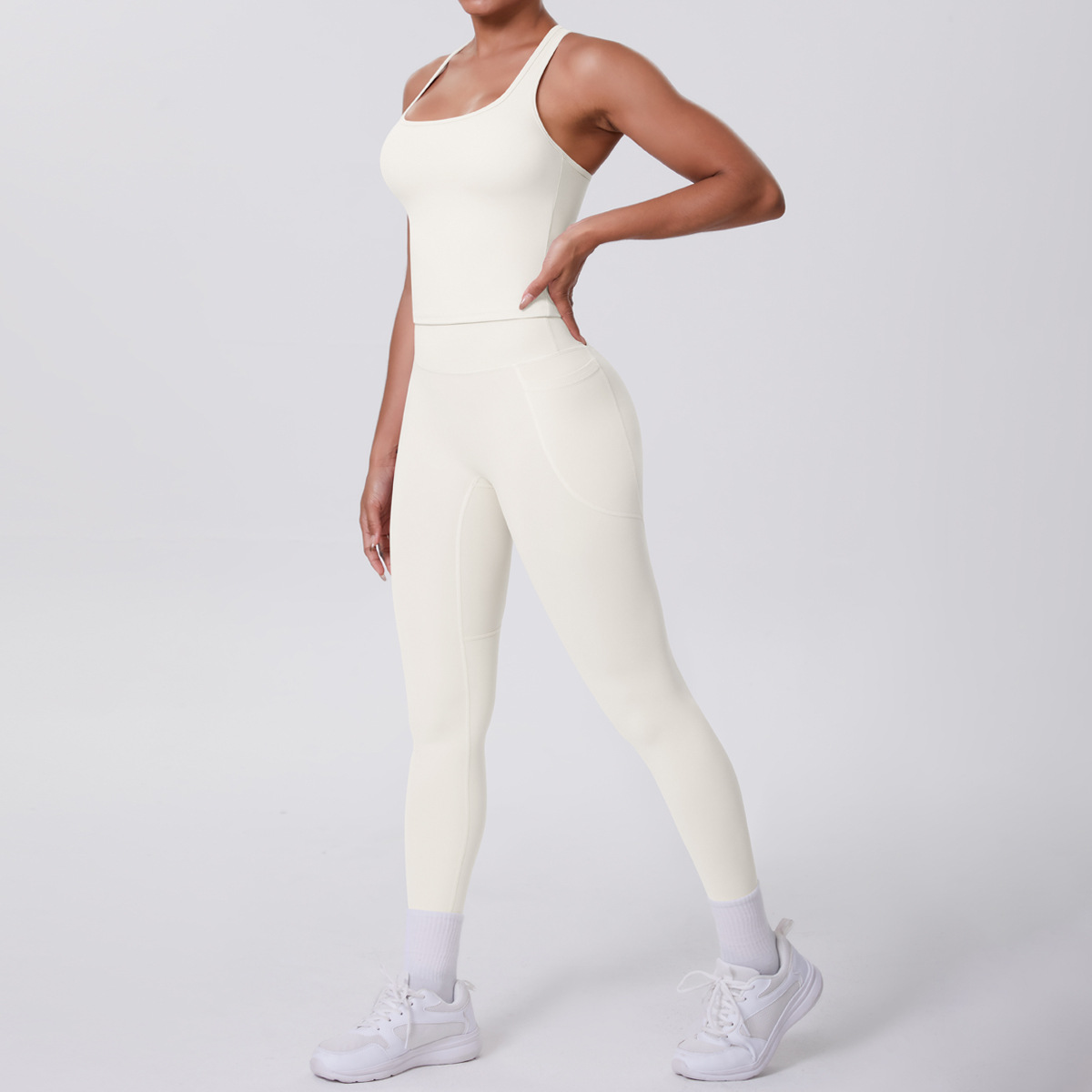 7122 gilet en forme de i 7108 pantalon à poches costume-ivoire clair
