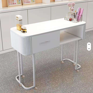 Mesa de Manicura Plegable de Vidrio Japonés Blanco, Estilo Simple y Lujoso, con Almacenamiento - Product Image 3