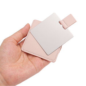 Compact Single Personalized <b>Square</b> Silver Stainless Steel Cosmetic <b>Mirror</b> Unbreakable PU Leather Case Handheld Travel Makeup - Product Image 2