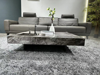 Table basse carrée en pierre frittée de luxe simple et moderne avec base en acier inoxydable pour meubles de maison pour le salon