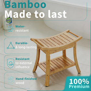 Tabouret de salle de bain en bambou banc de douche siège organisateur de bain spa en bois à 2 niveaux avec étagère de rangement en dessous - Product Image 3
