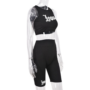 Logo personalizzato donna nero abbigliamento sportivo Slim Fit Shorts canotta due pezzi <span class=keywords><strong>tuta</strong></span> sportiva 2 pezzi Set <span class=keywords><strong>tuta</strong></span> corta donna - Product Image 4