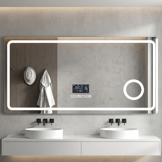 Wholesale European Style Rectangular LED Smart Bathroom Mirror Anti-fog Wall Mounted Bluetooth Mirror for Hotel Project Supply