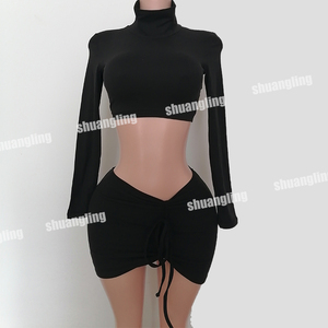 2023 Set di minigonna sportiva Skinny Crop top in cotone da <span class=keywords><strong>donna</strong></span> Set di abbigliamento da Club per feste da <span class=keywords><strong>donna</strong></span> 2 pezzi - Product Image 2