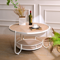 Table basse ronde en bois et métal de style européen moderne INNOVA Home avec étagère extensible pour salon