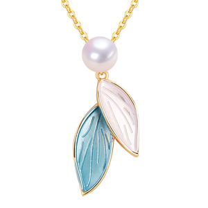 Collier ras de cou en chaîne plaqué or 18 carats avec pendentif feuille et perle d'eau douce naturelle, bijoux en gros SHDIYAYUN - Product Image 1