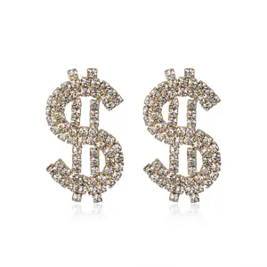 Aug jewelry Gold-plated European and American personality exaggerated dollar rhinestone earrings women fashion dollar jewelry