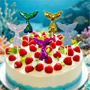 Neuartige Ozean-Themen Kindergeburtstags-Dekoration Bunte Glitzer-Party Dessert-Accessoires Meerjungfrauenschwanz Cupcake-Topper - Product Image 3