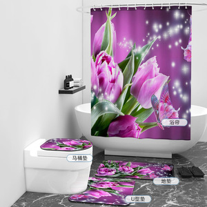 Hoa hồng đỏ 3D in kỹ thuật số 100% polyester không thấm nước tắm Curtain Set - Product Image 6