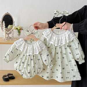 <span class=keywords><strong>Elegante</strong></span> Tutina per Neonata con Colletto in Pizzo e Maniche Lunghe, con Fascia per Capelli con Fiocco, per Bambine, per Uso Quotidiano, Feste e Vacanze - Product Image 1