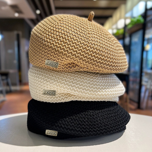 Custom Logo Mesh Knit <b>Beret</b> Hat - Breathable Hollow Crochet Summer <b>Beret</b> - Product Image 5