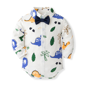 Vente en gros usine – Nouveauté printemps-automne : <span class=keywords><strong>Ensemble</strong></span> en tissu polyester-coton imprimé animaux de dessin animé pour bébé garçon d'un an, idéal pour les banquets - Product Image 2