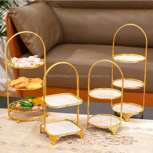 Hotel y decoración del hogar hecho a mano decorativo 2 niveles soporte de pastel de Metal con mármol blanco superior Soporte de servidor de pastel de boda - Product Image 6
