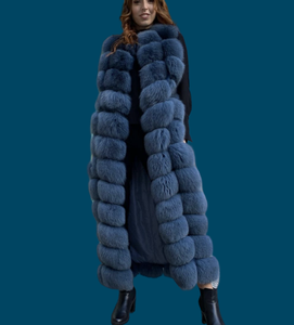 Оптовая продажа, зимняя однобортная куртка на заказ, пушистая Повседневная модная женская длинная Роскошная куртка с мехом лисы, жилет - Product Image 2